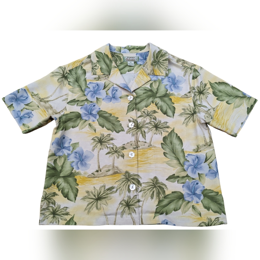 Tommy Bahama Hawaiian Shirt Casual Floral Tropical Button 100% Silk Women XS